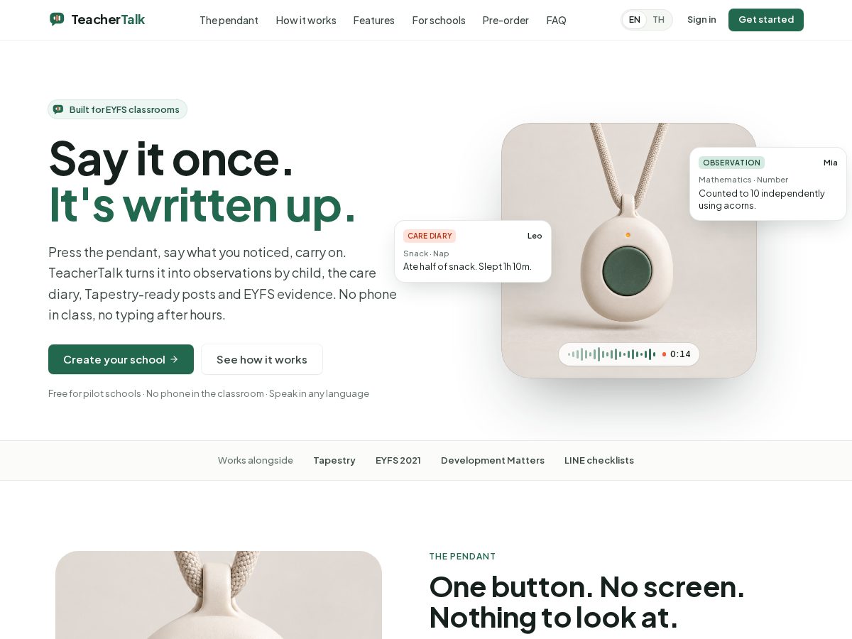 Landing-page snapshot of teachertalk.app