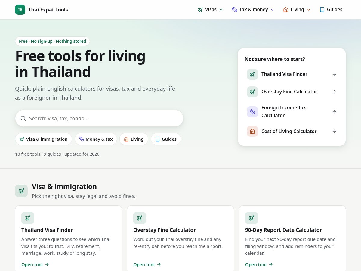 Landing-page snapshot of thaiexpattools.com