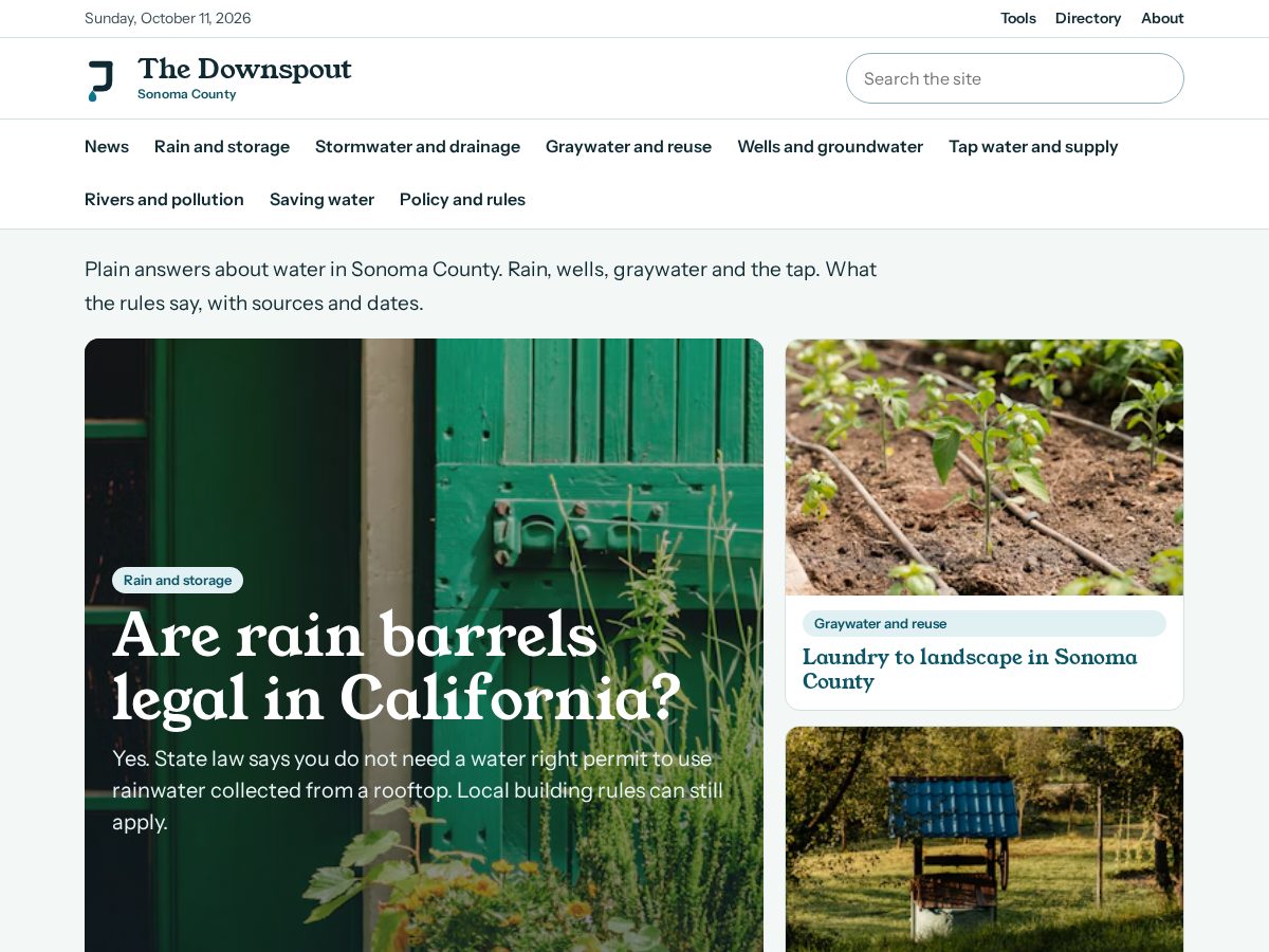 Landing-page snapshot of thedownspout.com