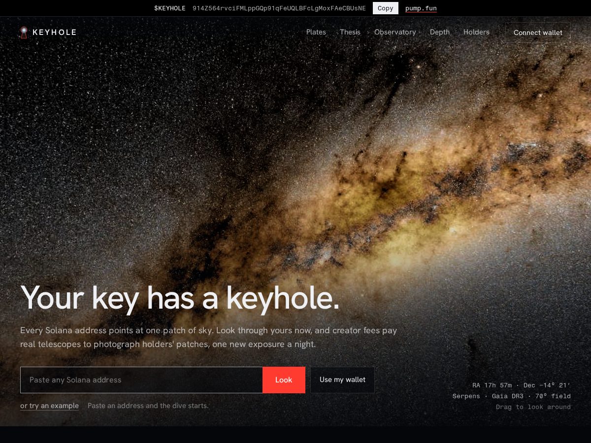 Landing-page snapshot of thekeyhole.fun