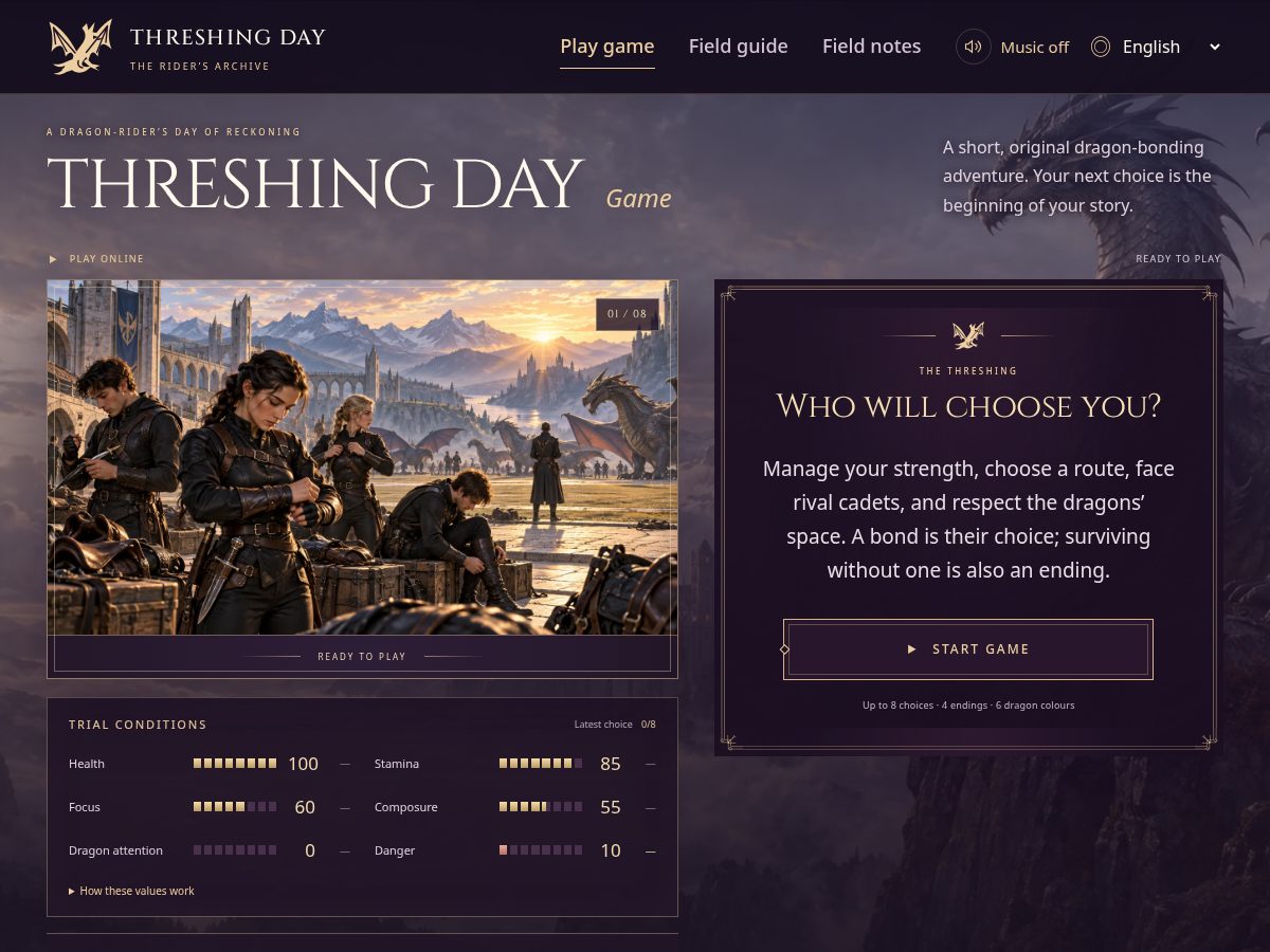 Landing-page snapshot of threshingdaygame.net