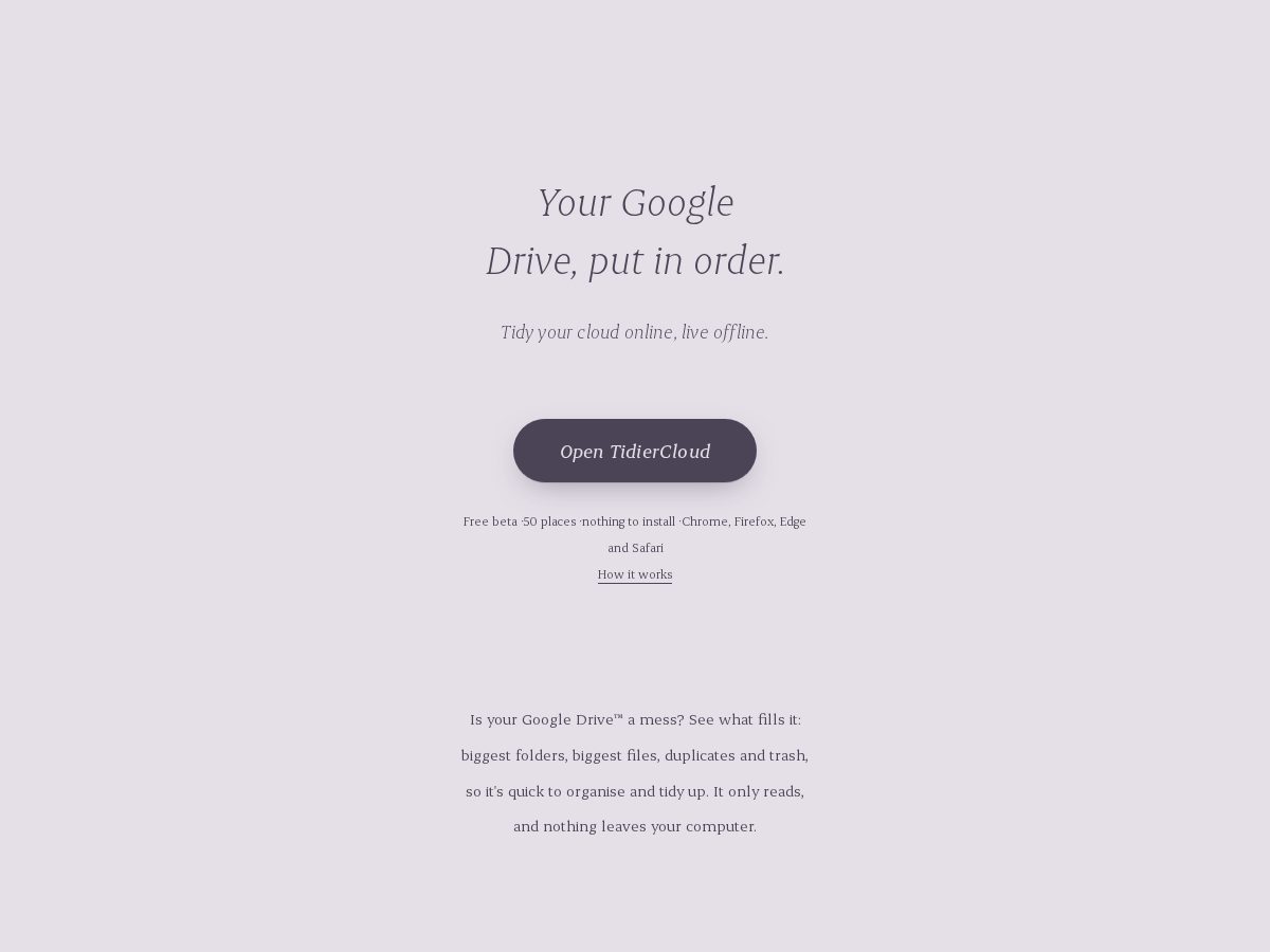 Landing-page snapshot of tidiercloud.com