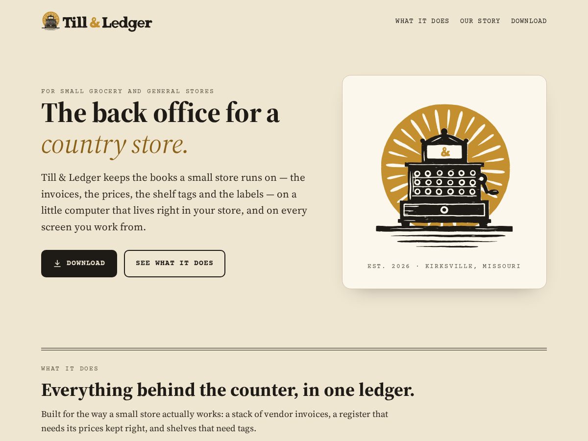 Landing-page snapshot of tillandledger.com