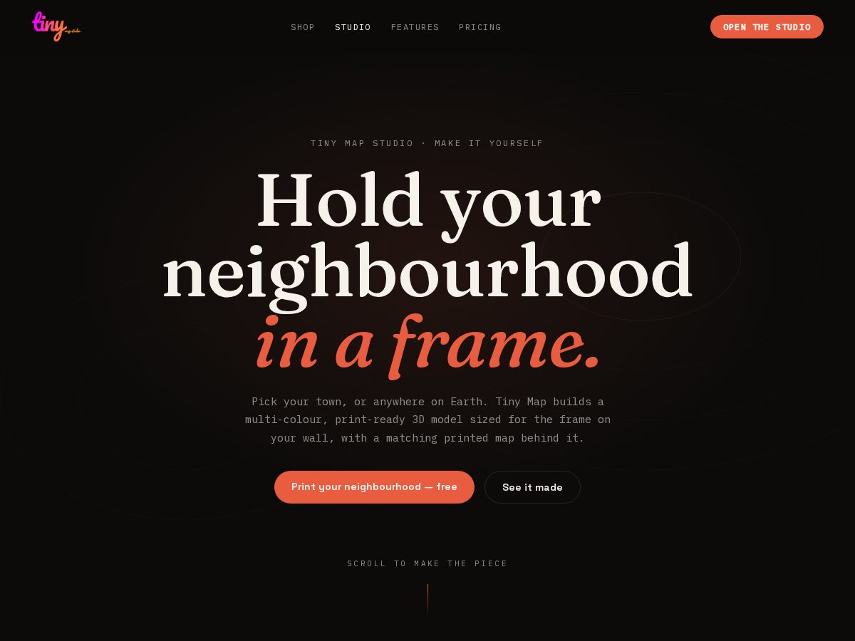Landing-page snapshot of tinymapstudio.app