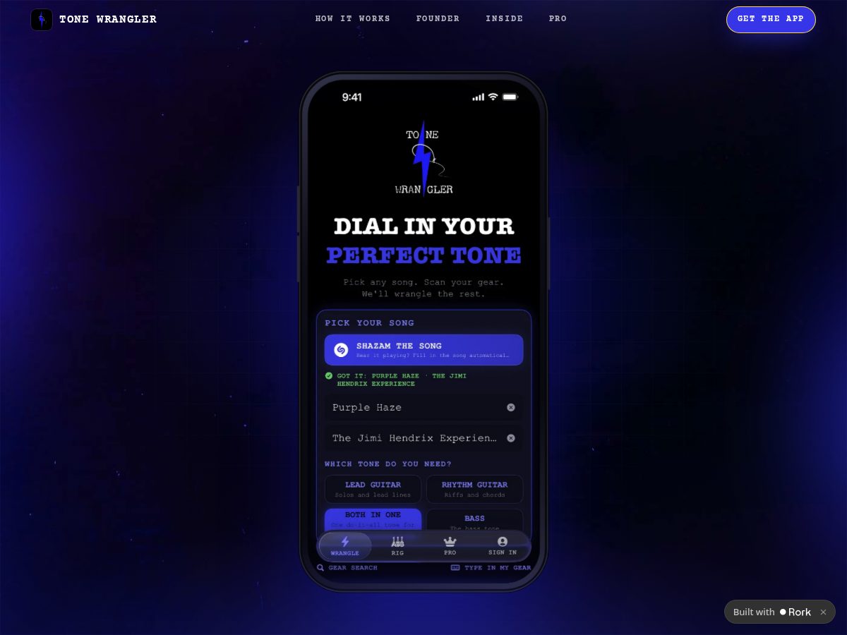 Landing-page snapshot of tonewrangler.app