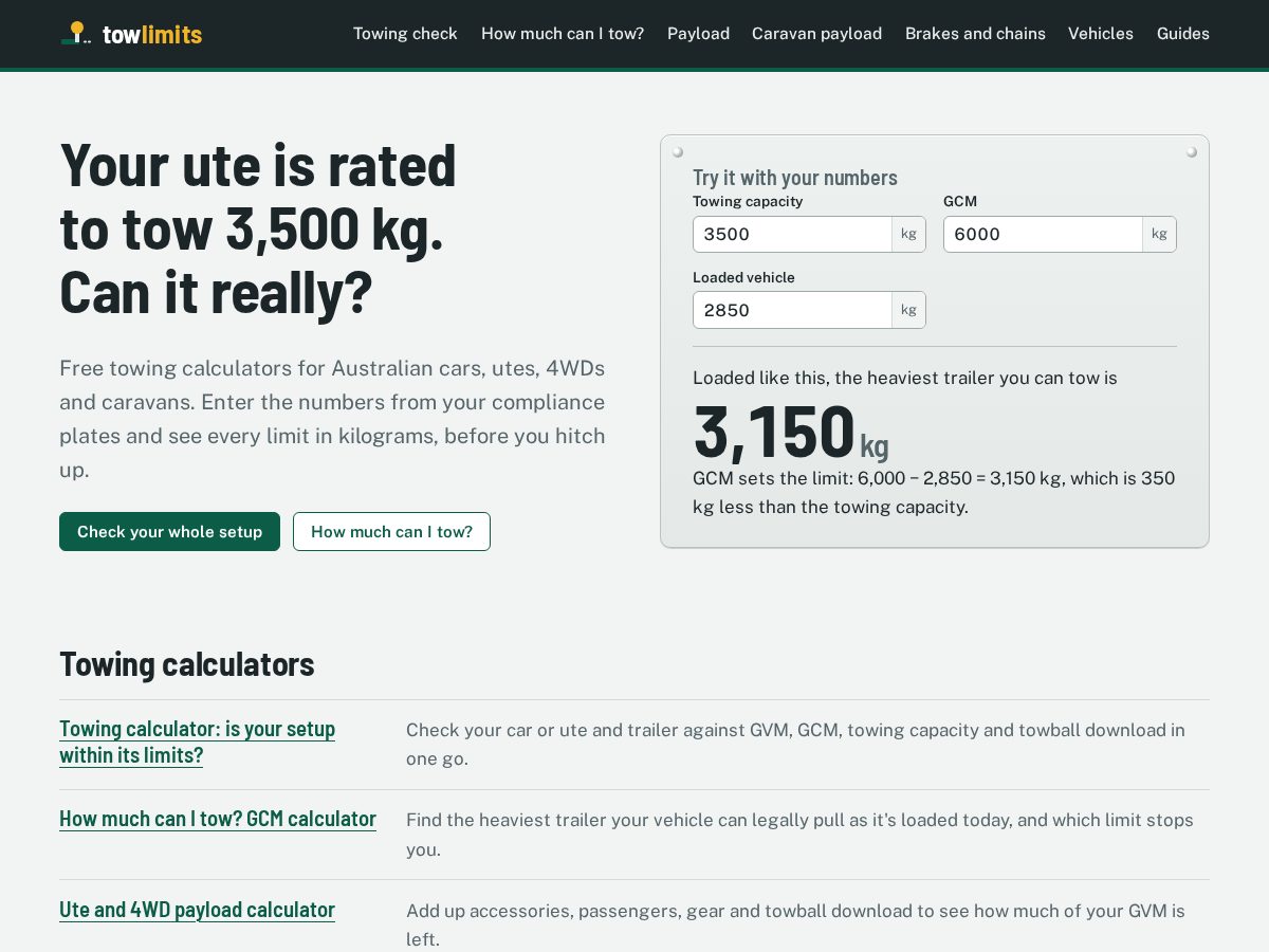 Landing-page snapshot of towlimits.com