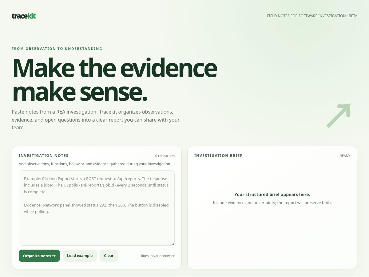 Landing-page snapshot of tracekit.ink