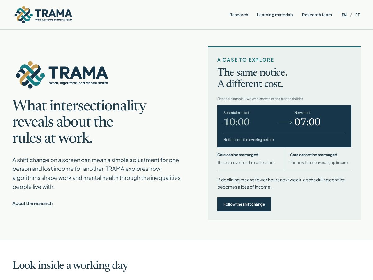 Landing-page snapshot of tramaresearch.org