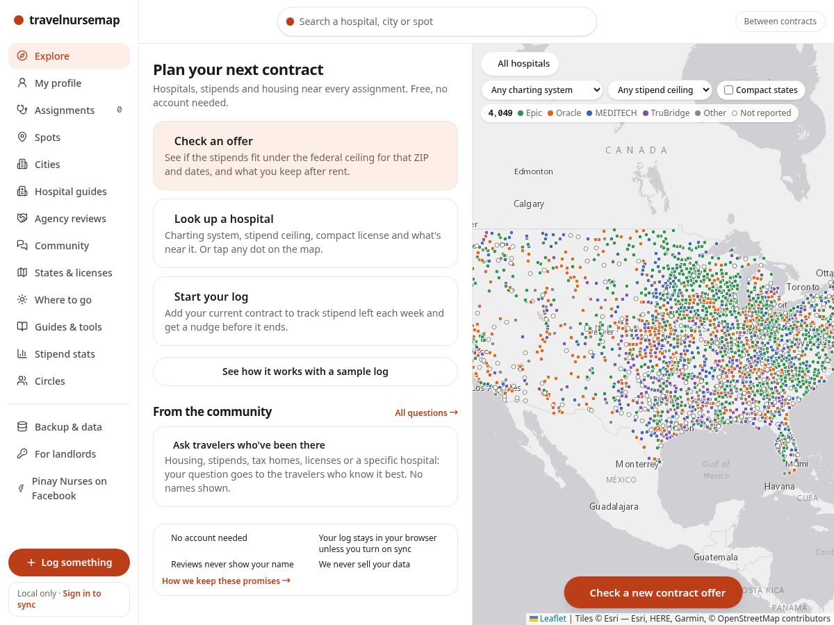 Landing-page snapshot of travelnursemap.com
