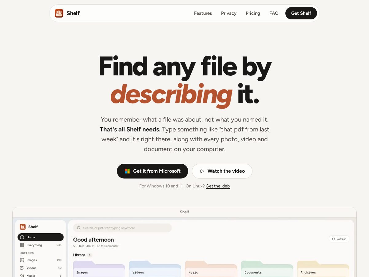 Landing-page snapshot of tryshelf.fit