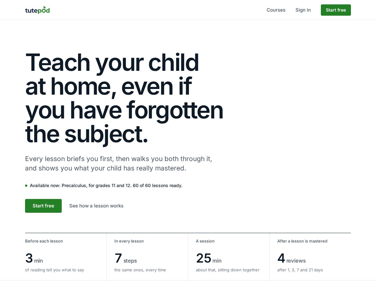 Landing-page snapshot of tutepod.com