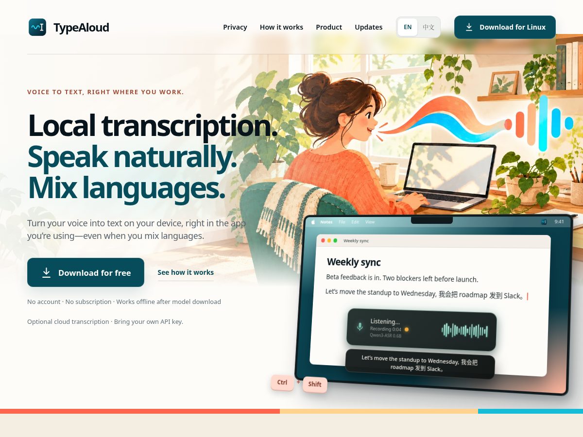 Landing-page snapshot of typealoud.app