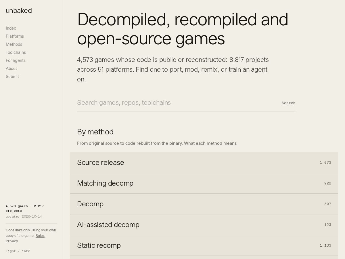 Landing-page snapshot of unbaked.games