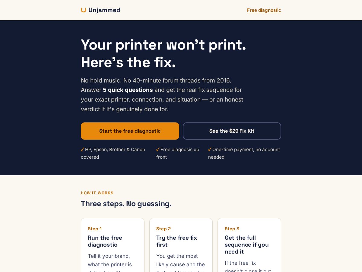Landing-page snapshot of unjammedkit.com