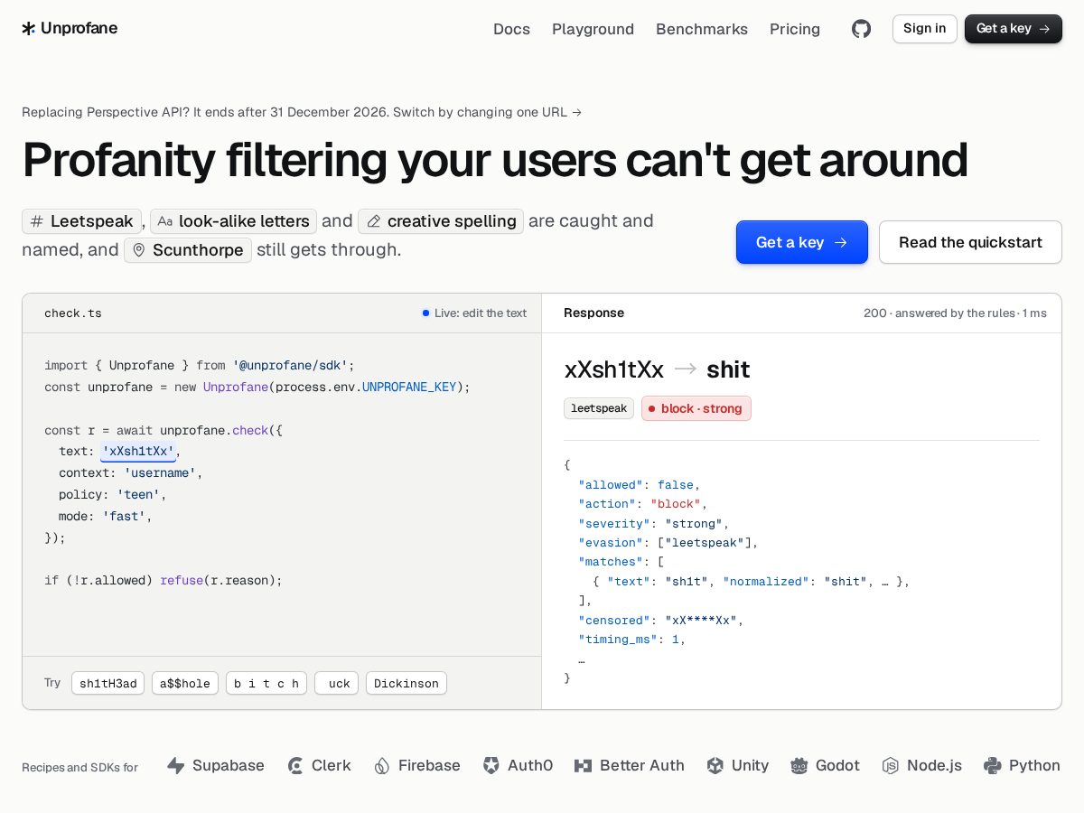 Landing-page snapshot of unprofane.com