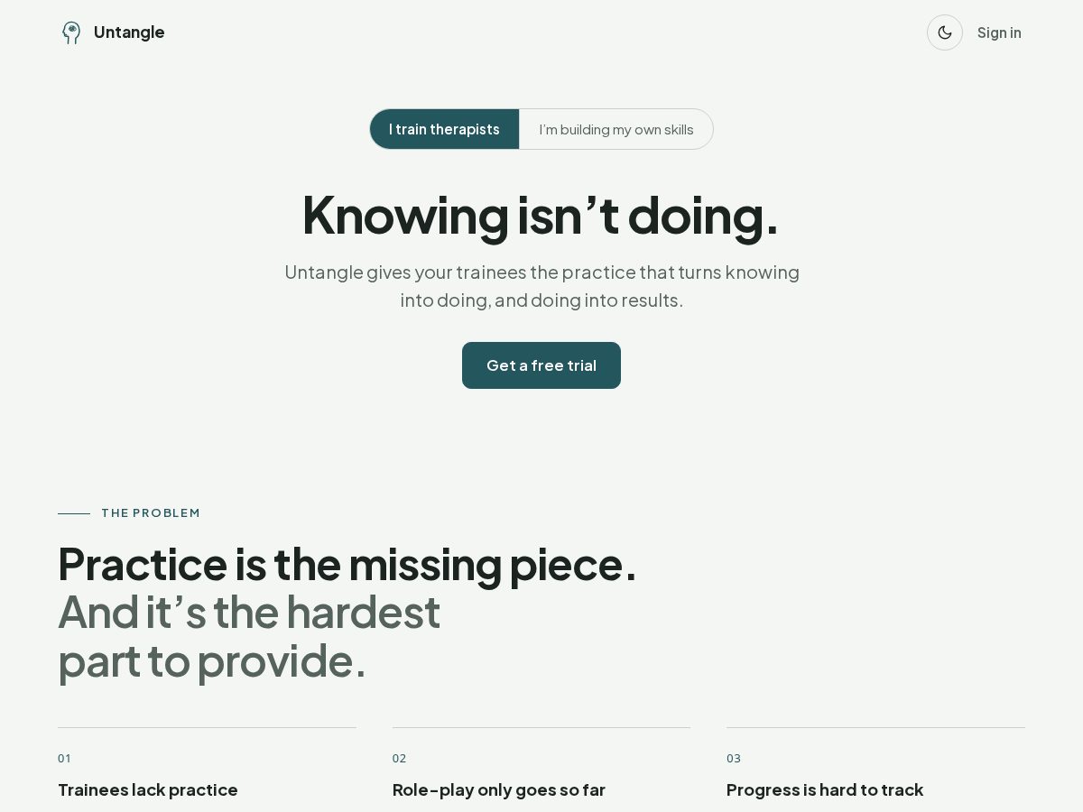 Landing-page snapshot of untangletherapy.app