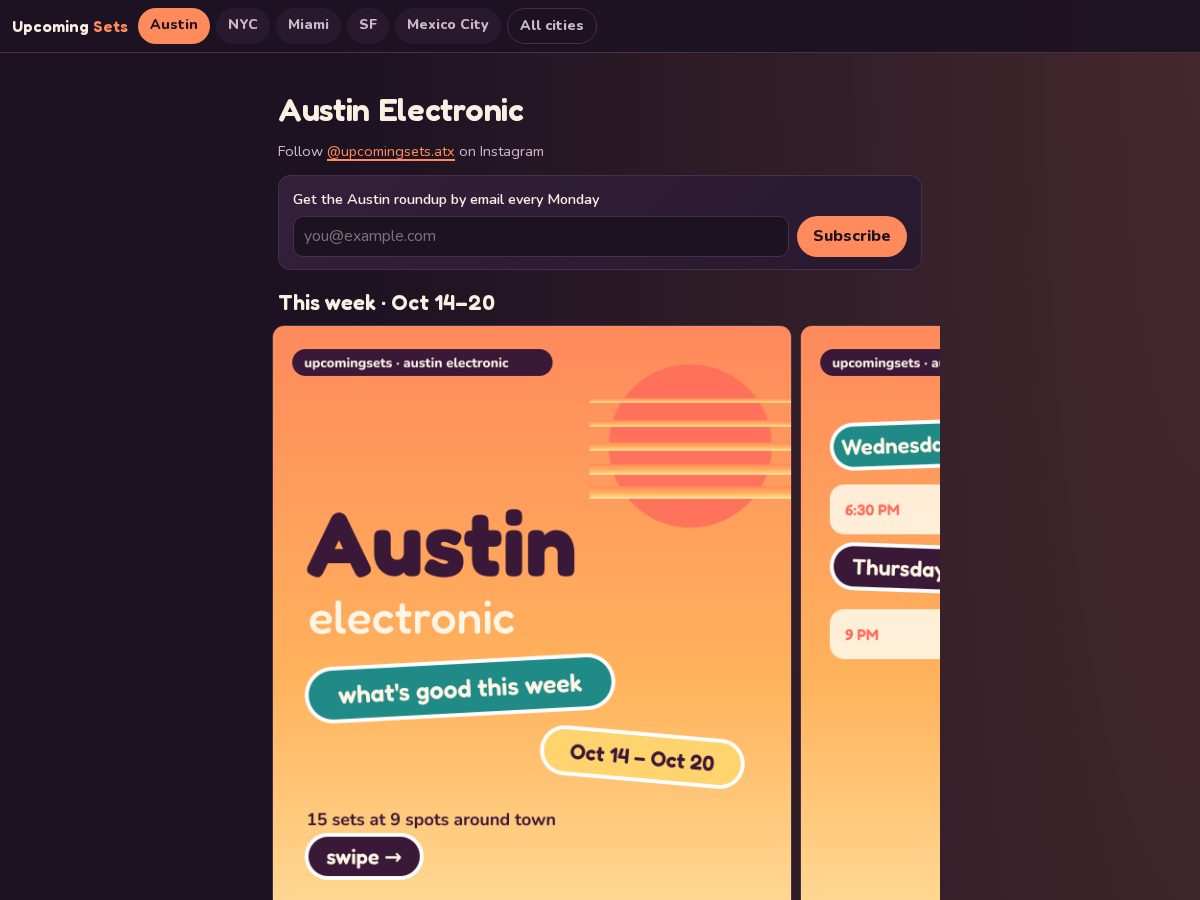 Landing-page snapshot of upcomingaustin.com
