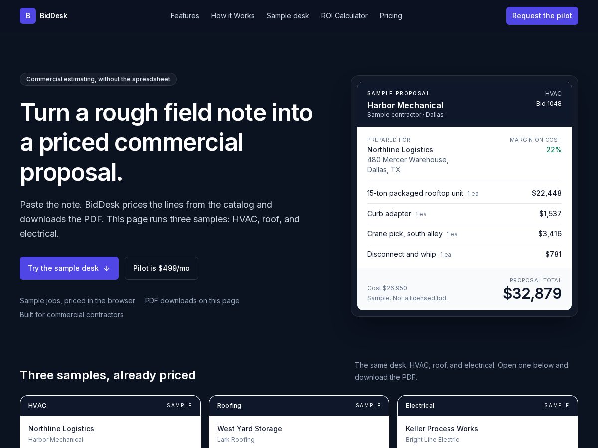 Landing-page snapshot of usebiddesk.com