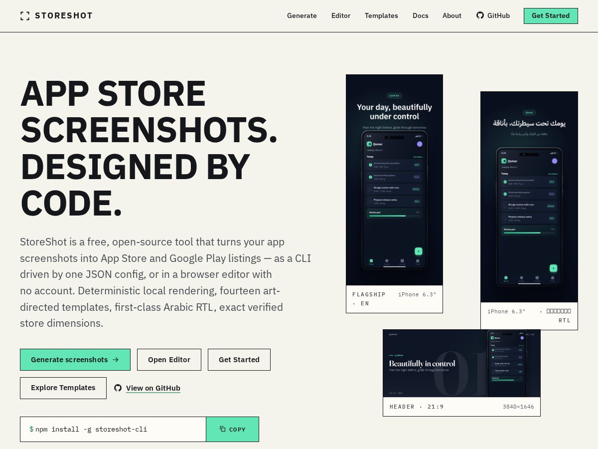 Landing-page snapshot of usestoreshot.com