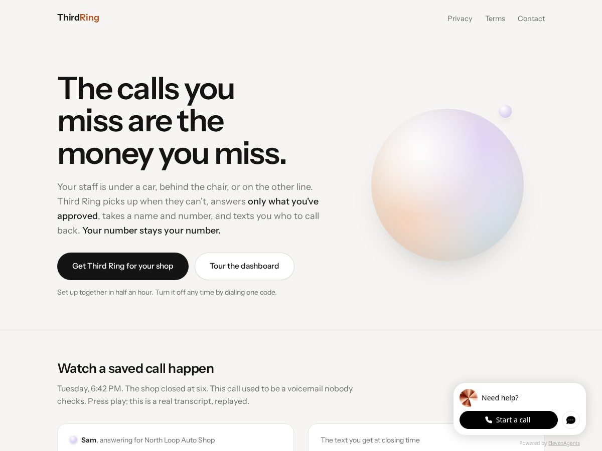 Landing-page snapshot of usethirdring.com