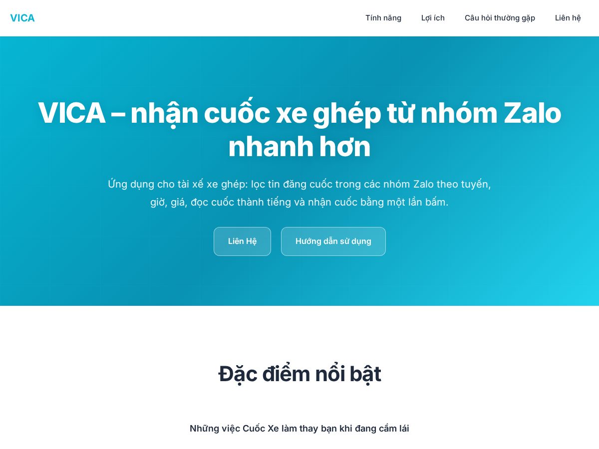 Landing-page snapshot of vicaapp.com