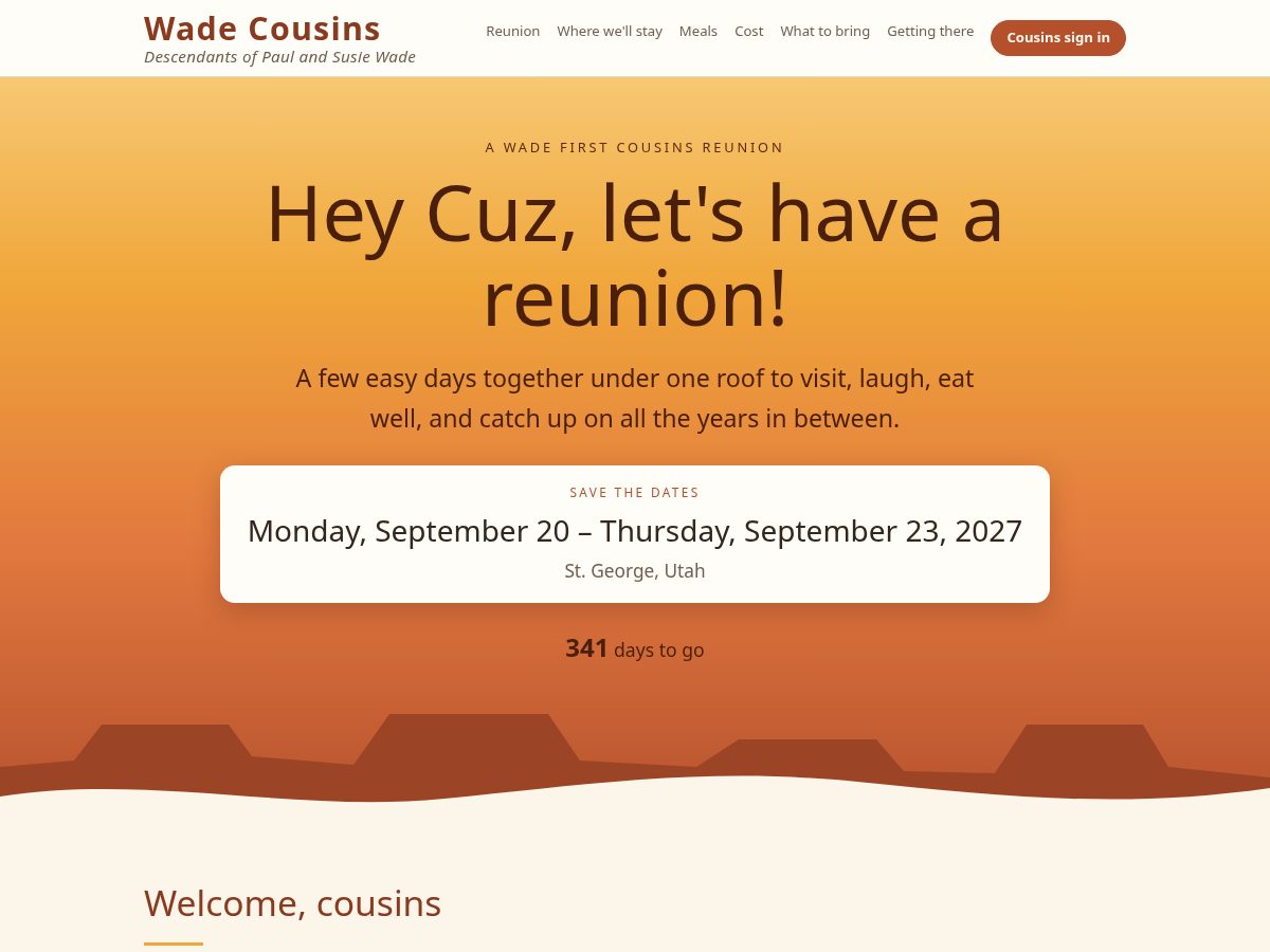 Landing-page snapshot of wadecousins.org