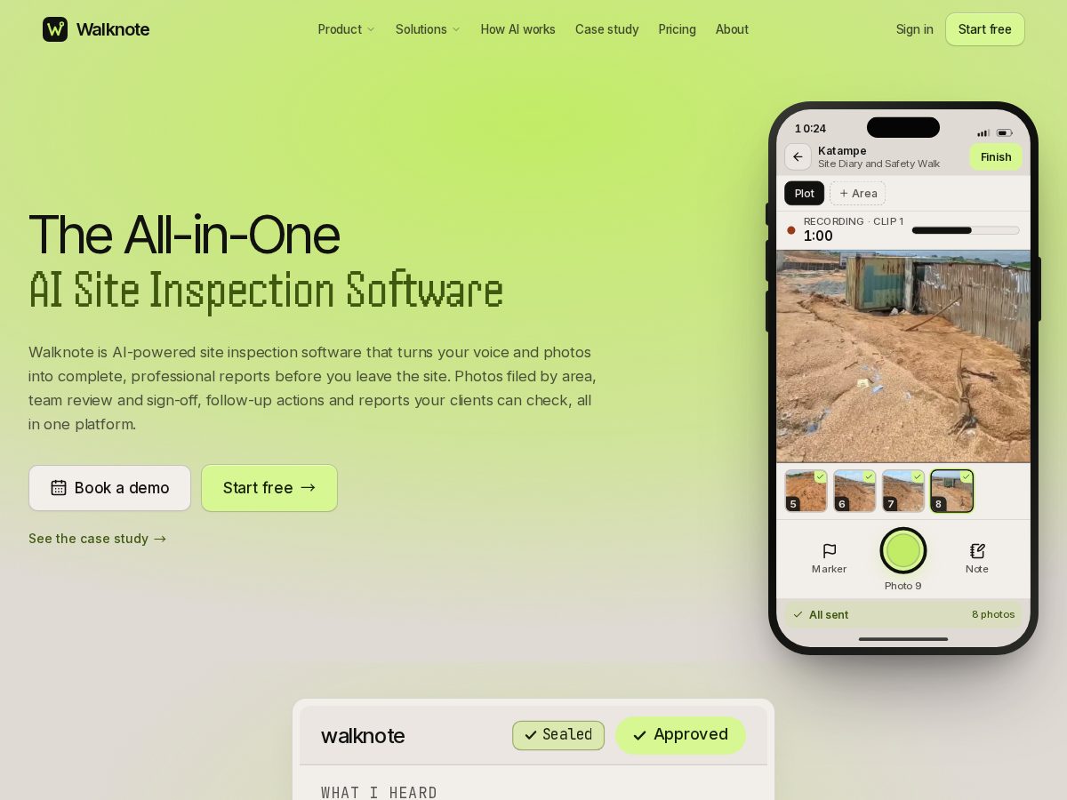 Landing-page snapshot of walknote.space