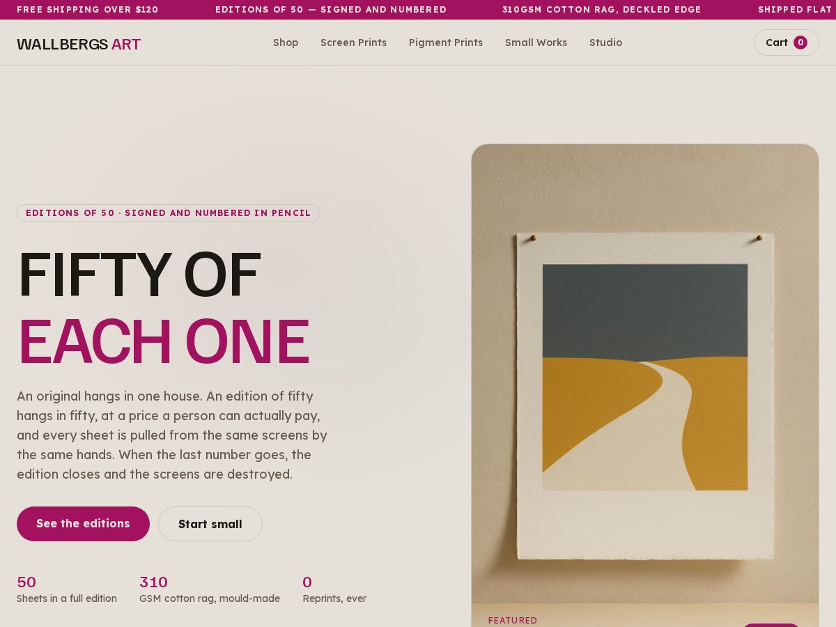 Landing-page snapshot of wallbergsart.com