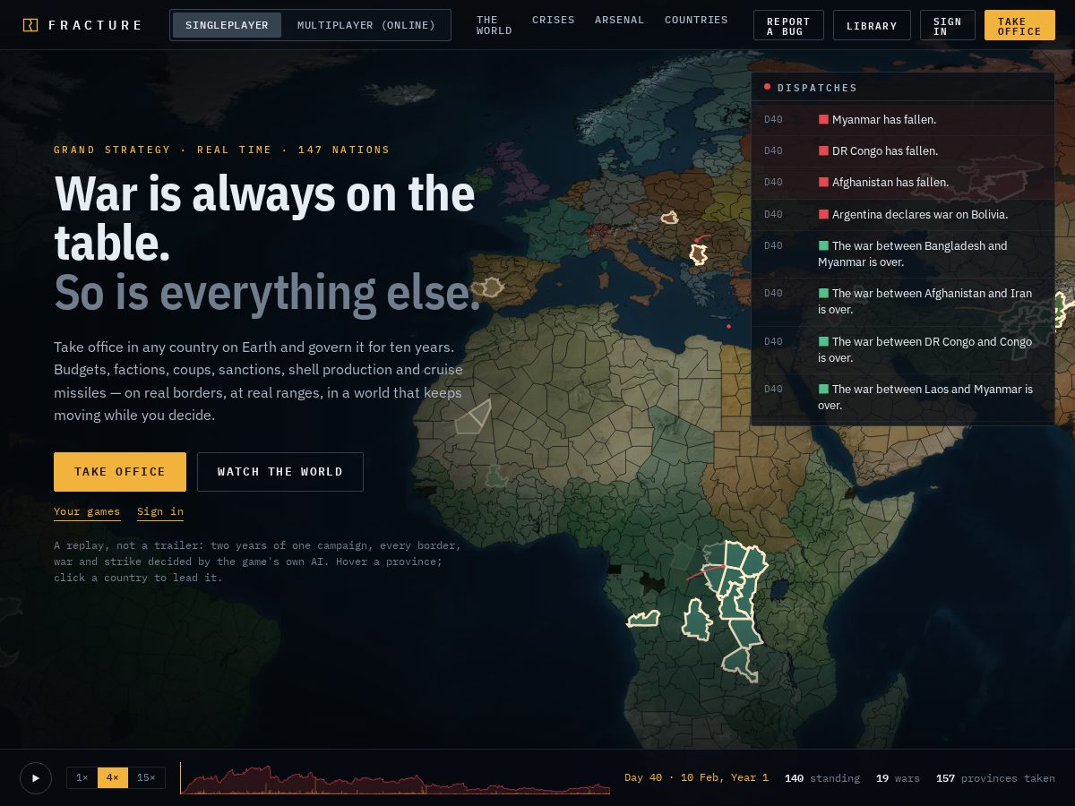 Landing-page snapshot of warfracture.com