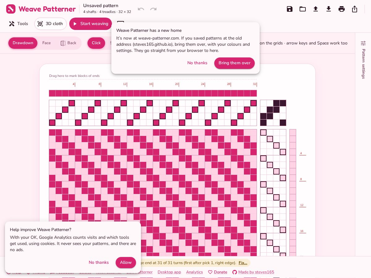 Landing-page snapshot of weave-patterner.com
