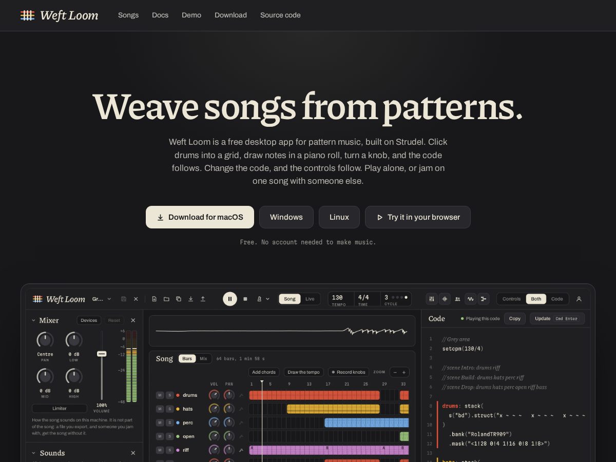 Landing-page snapshot of weftloom.dev