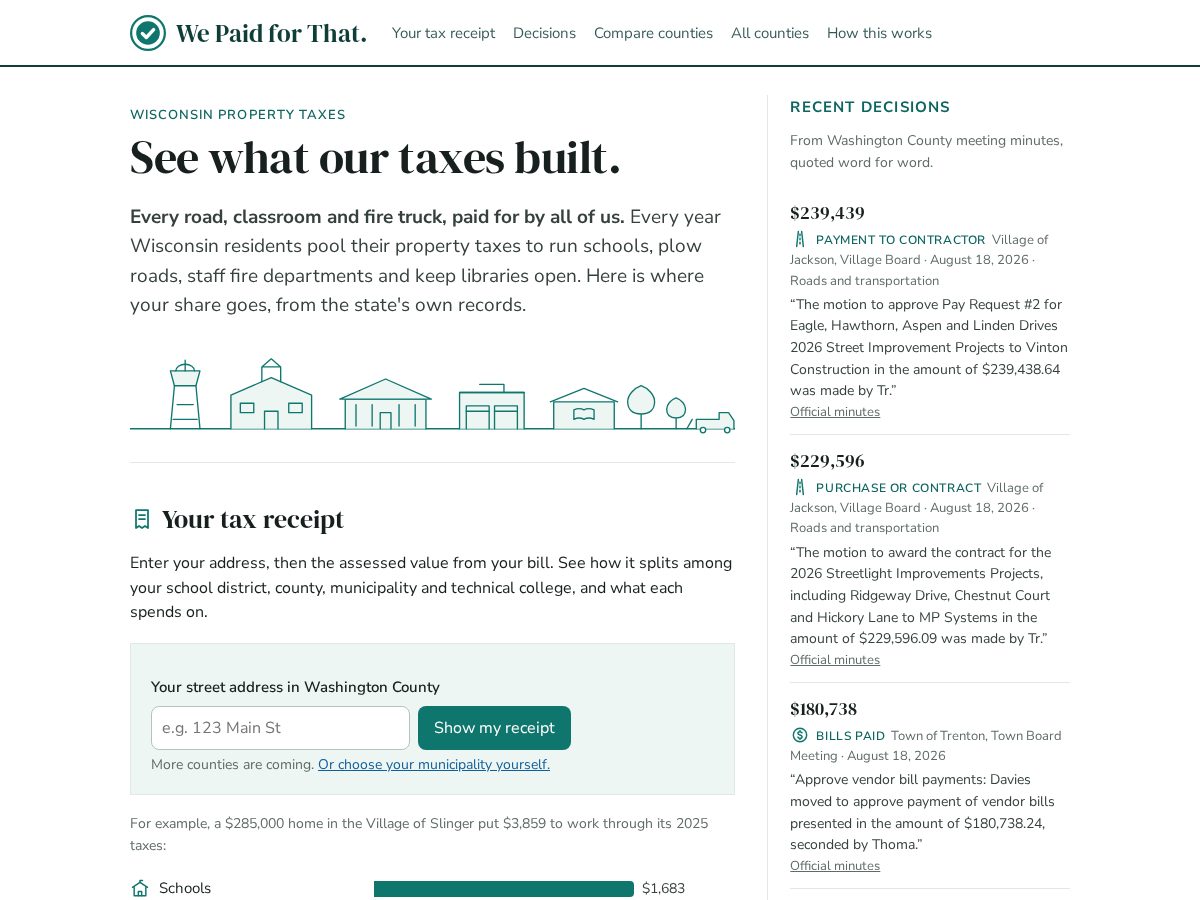 Landing-page snapshot of wepaidforthat.com