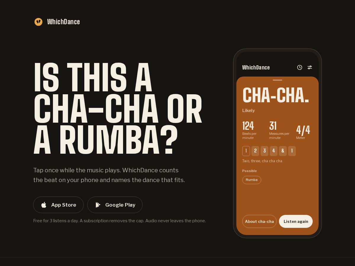 Landing-page snapshot of whichdance.com