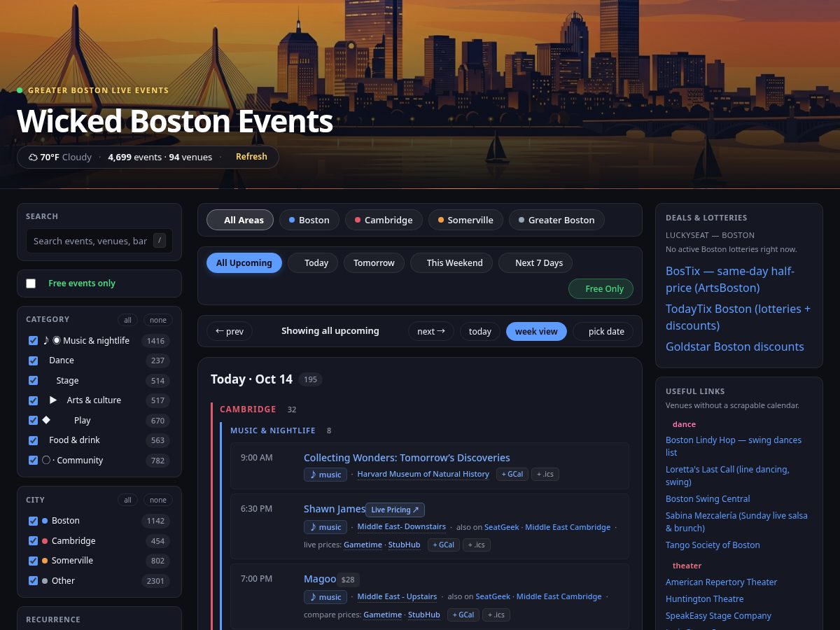 Landing-page snapshot of wickedbostonevents.com