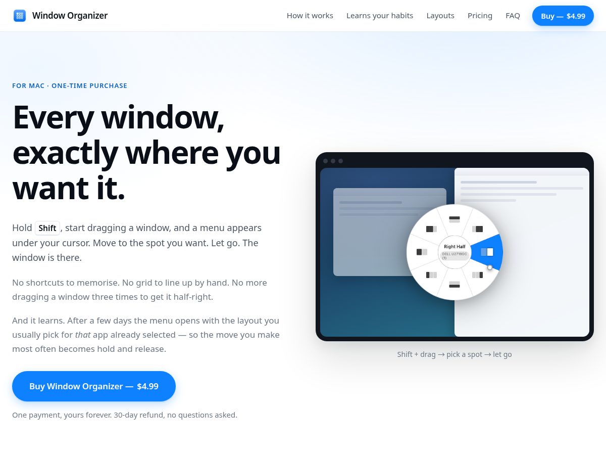 Landing-page snapshot of windoworganizer.com