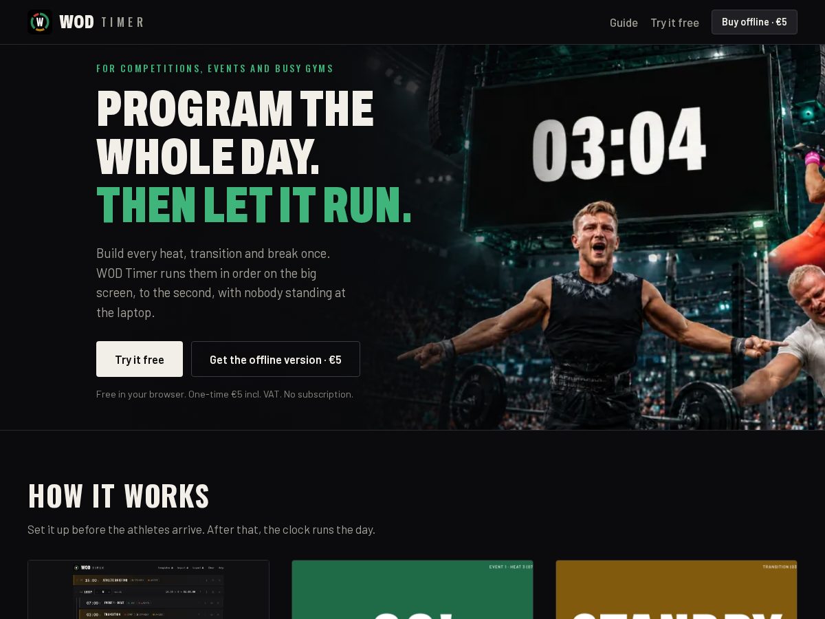 Landing-page snapshot of wod-timer.app