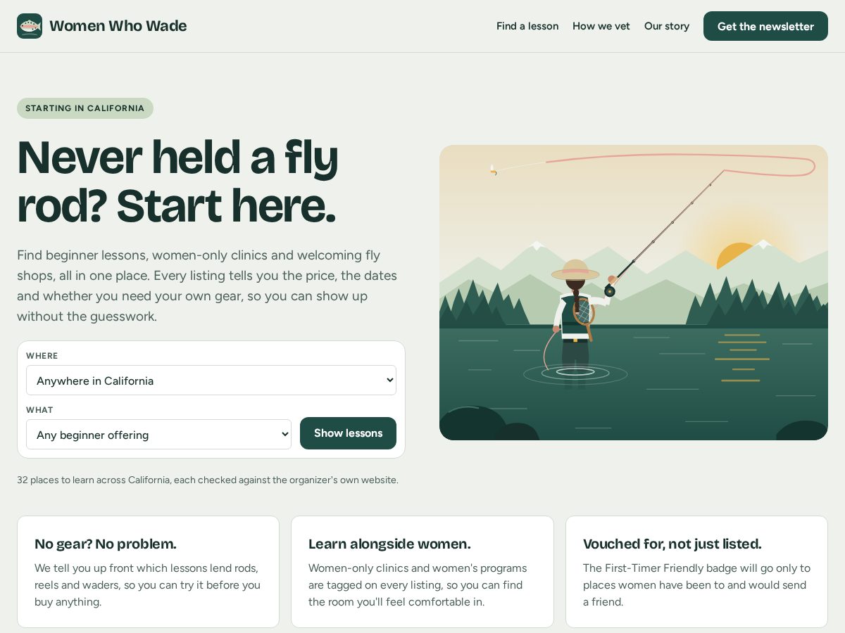 Landing-page snapshot of womenwhowade.com