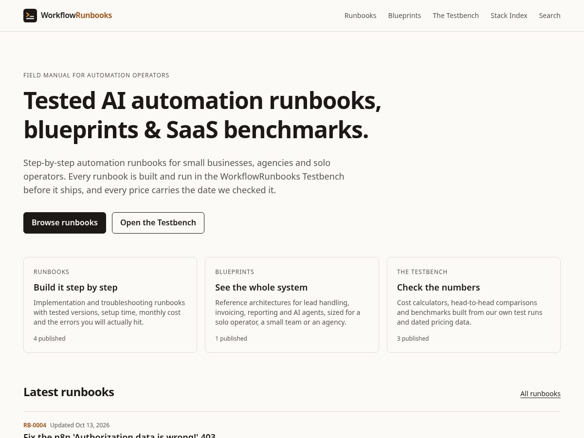 Landing-page snapshot of workflowrunbooks.com