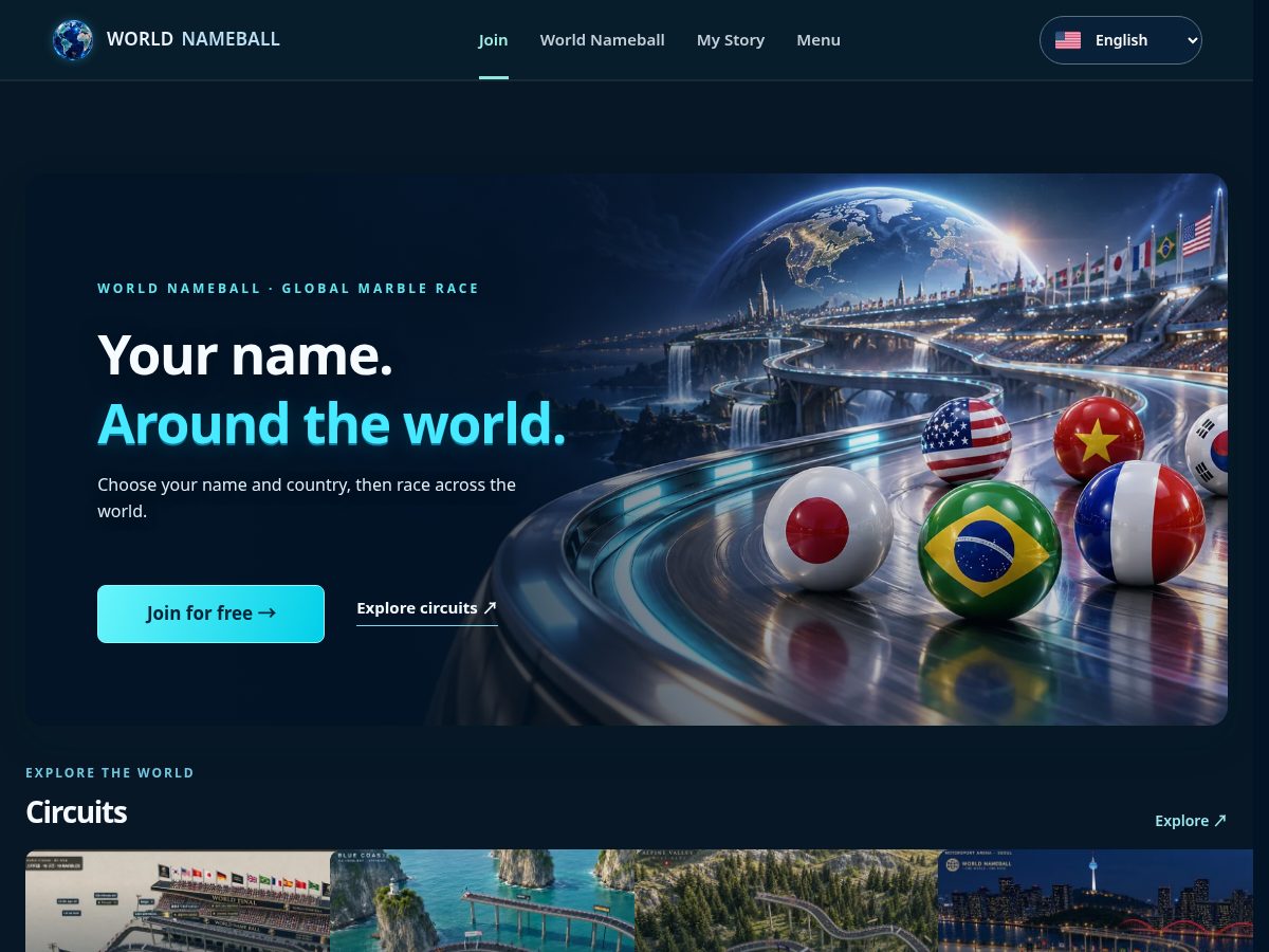 Landing-page snapshot of worldnameball.com