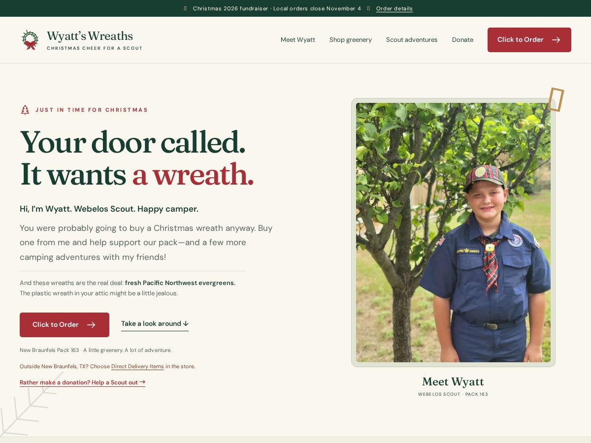 Landing-page snapshot of wyattswreaths.com