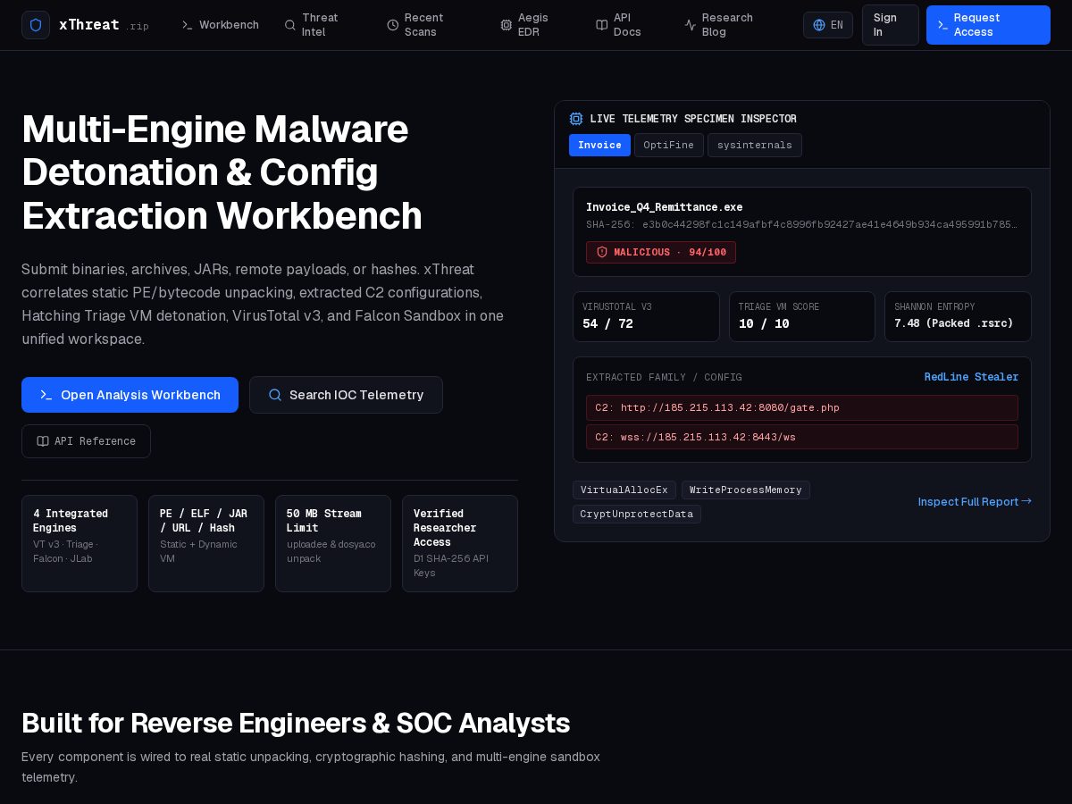 Landing-page snapshot of xthreat.rip