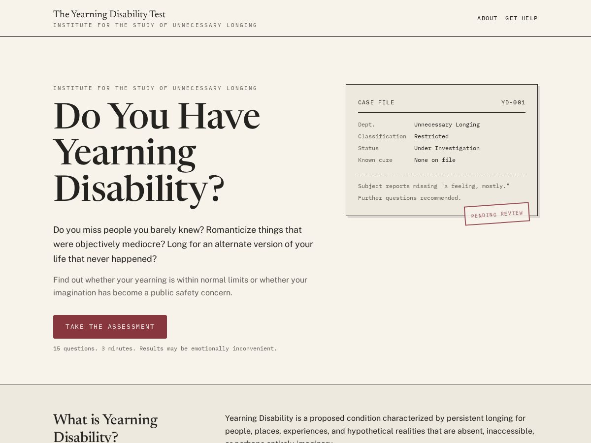 Landing-page snapshot of yearningdisability.com