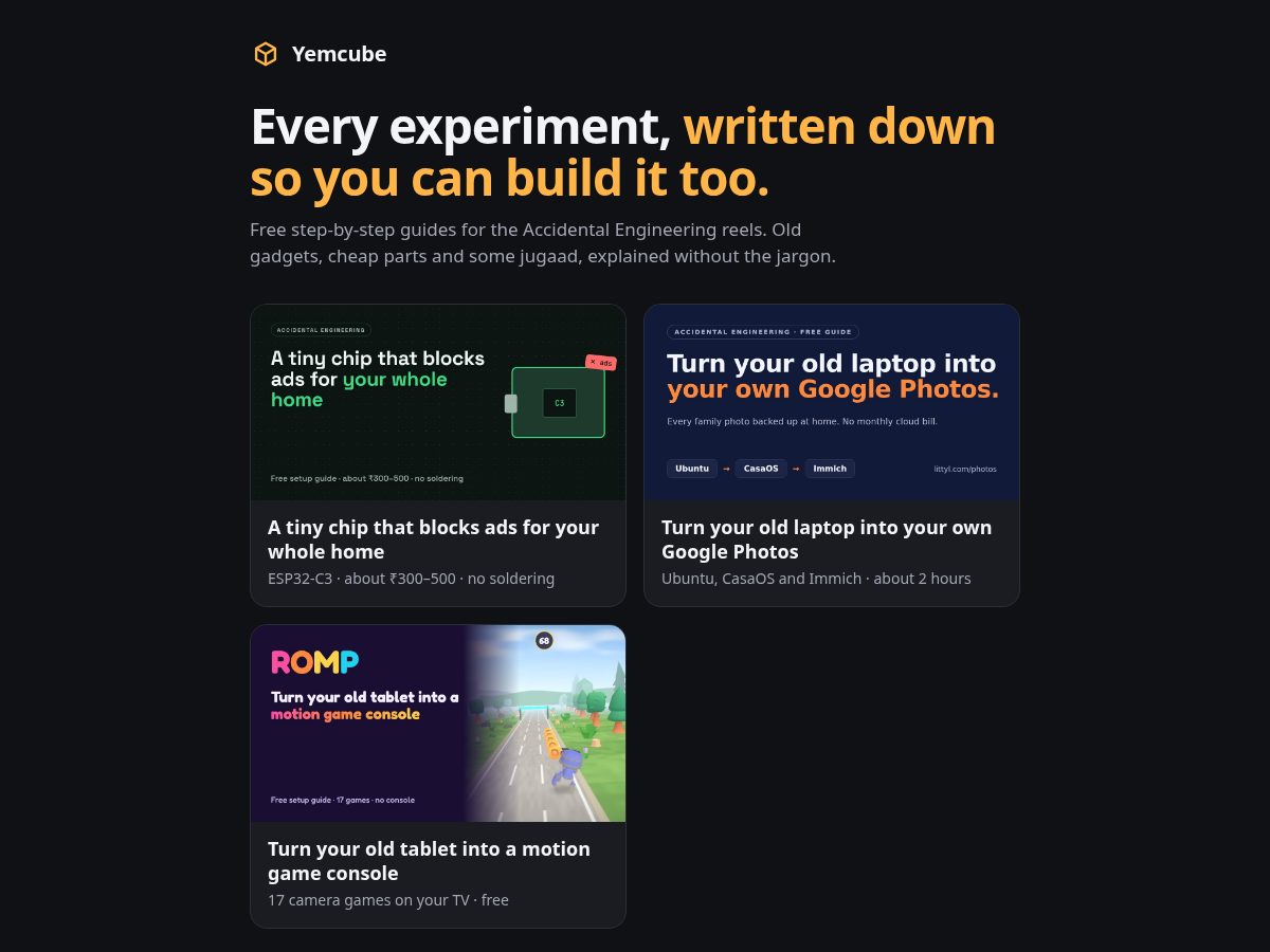 Landing-page snapshot of yemcube.tech
