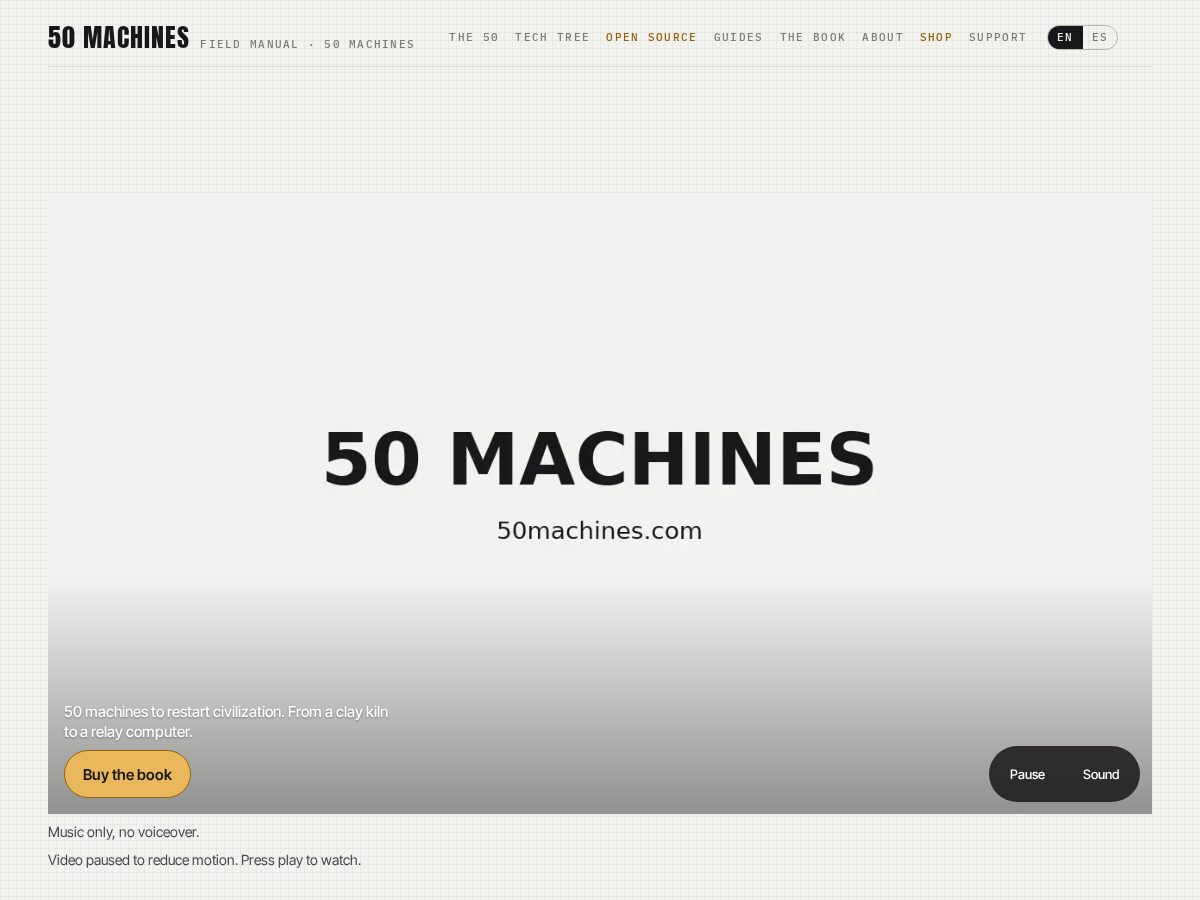 Landing-page snapshot of 50machines.com
