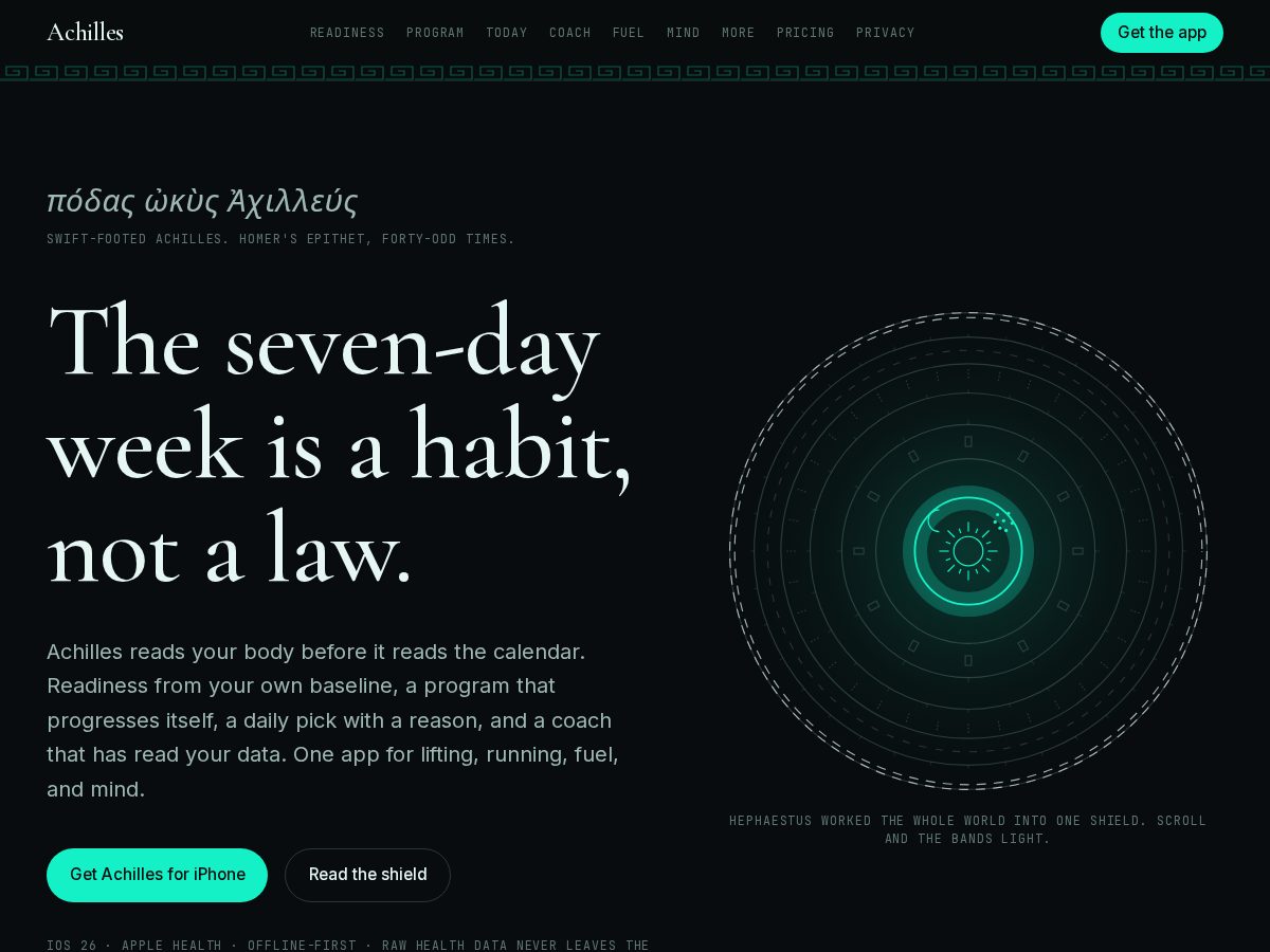 Landing-page snapshot of achilles.fitness