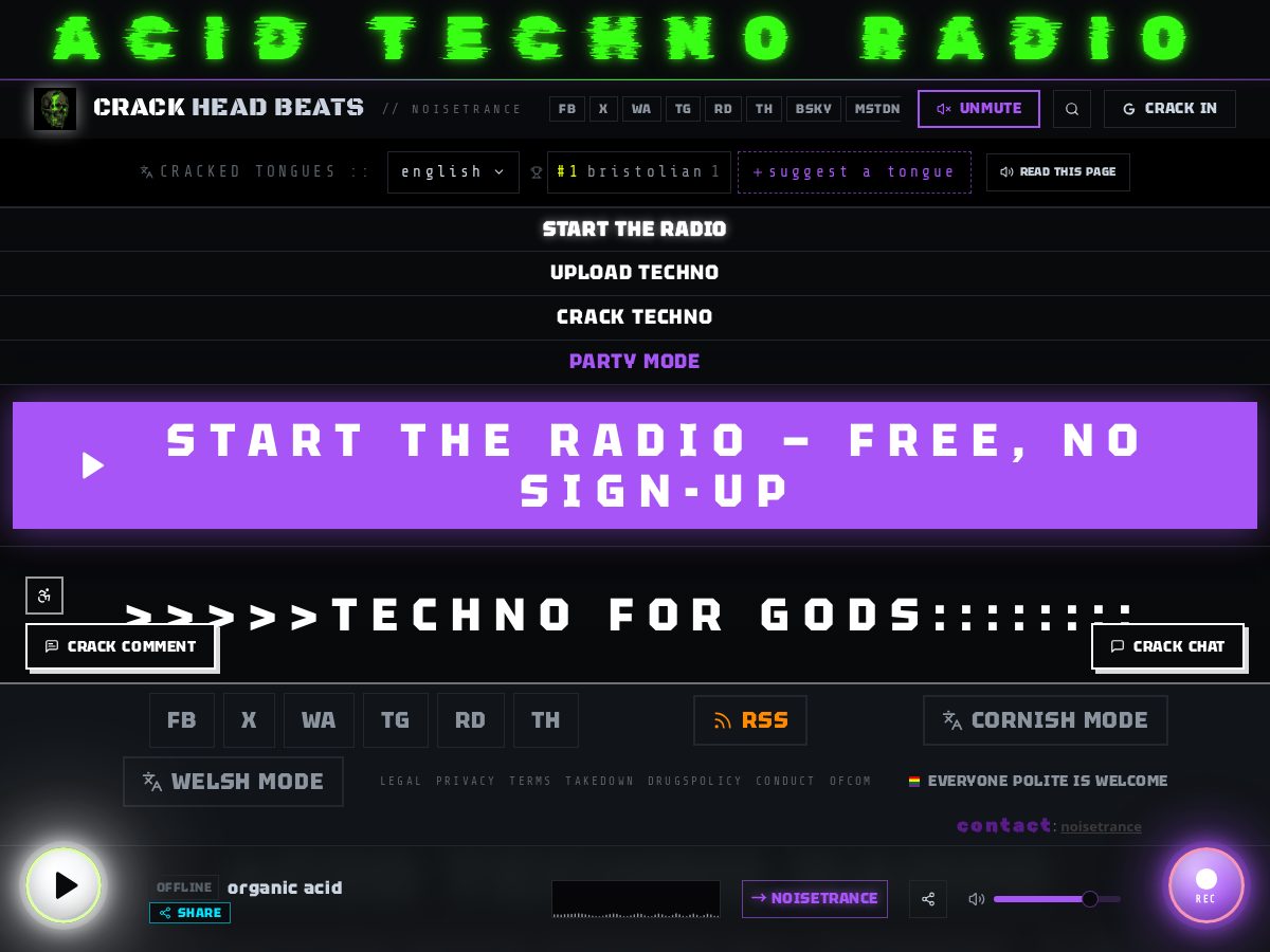 Landing-page snapshot of acidtechnoradio.dance