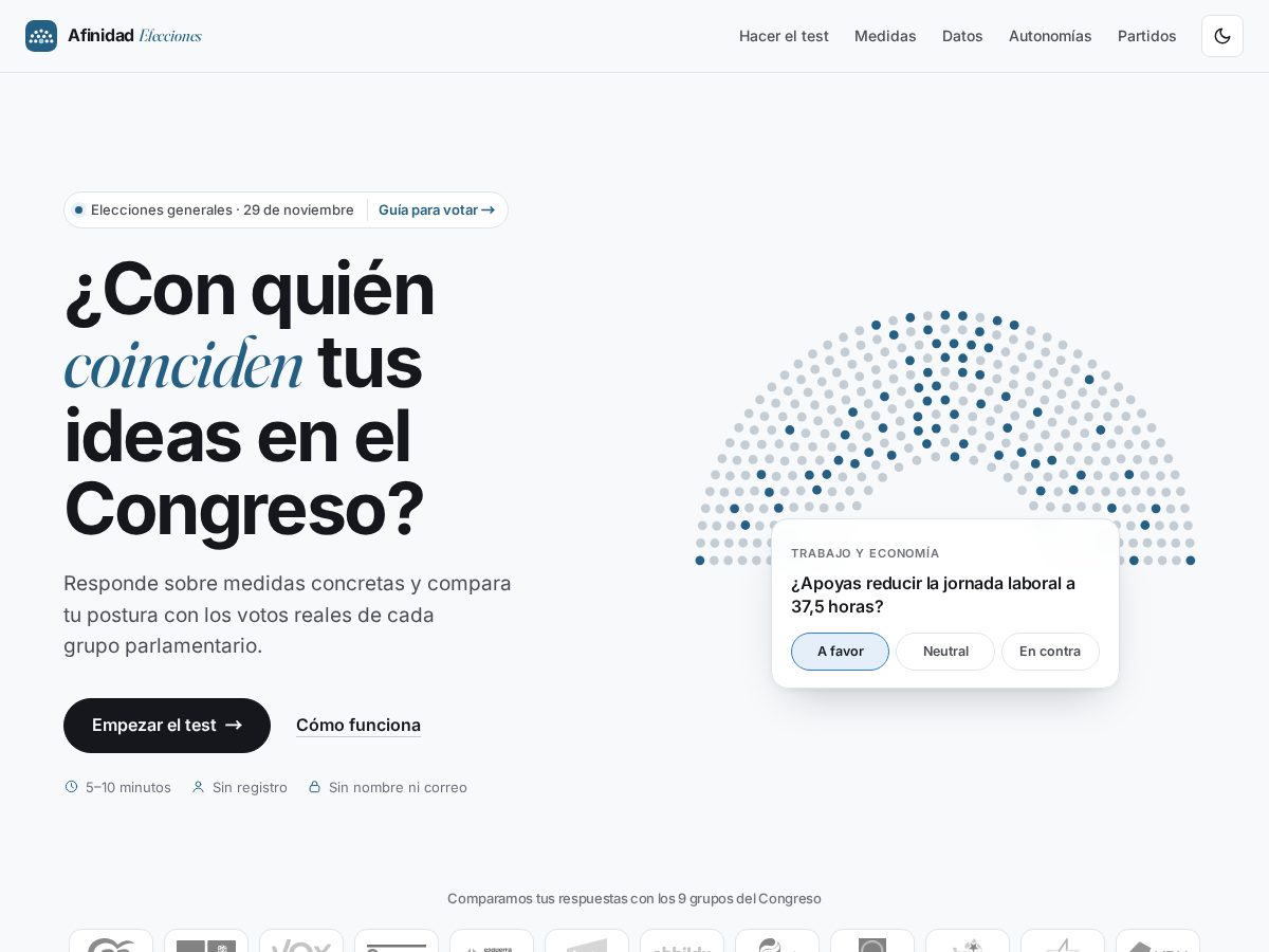 Landing-page snapshot of afinidadelecciones.com