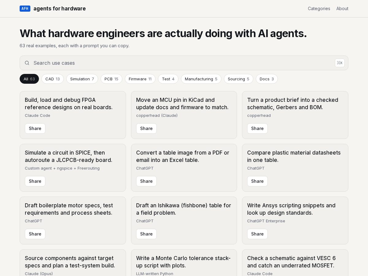 Landing-page snapshot of agentsforhardware.com
