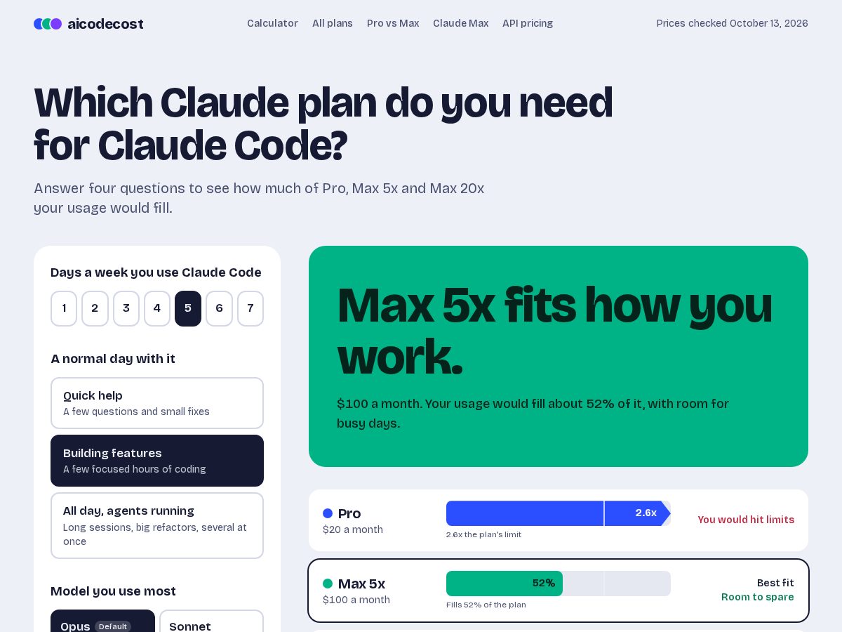 Landing-page snapshot of aicodecost.com