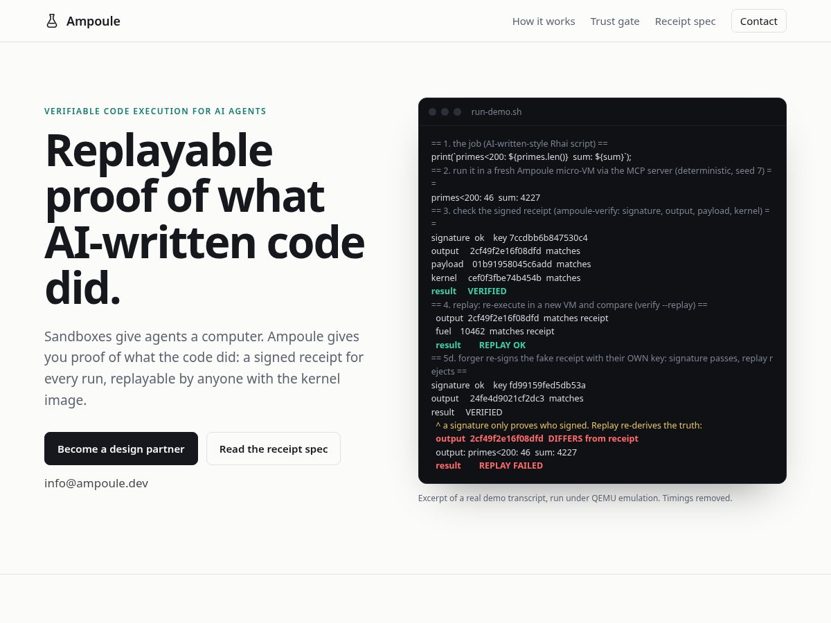 Landing-page snapshot of ampoule.dev